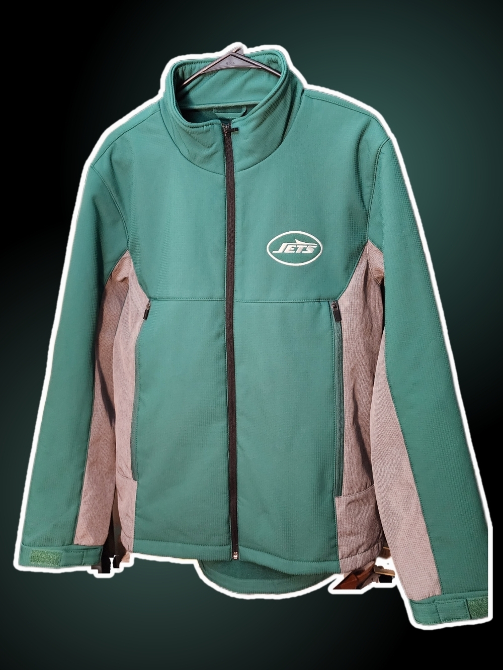 NFL New York Jets Men's  Softshell Green And Gray Full Zip Jacket Size Medium